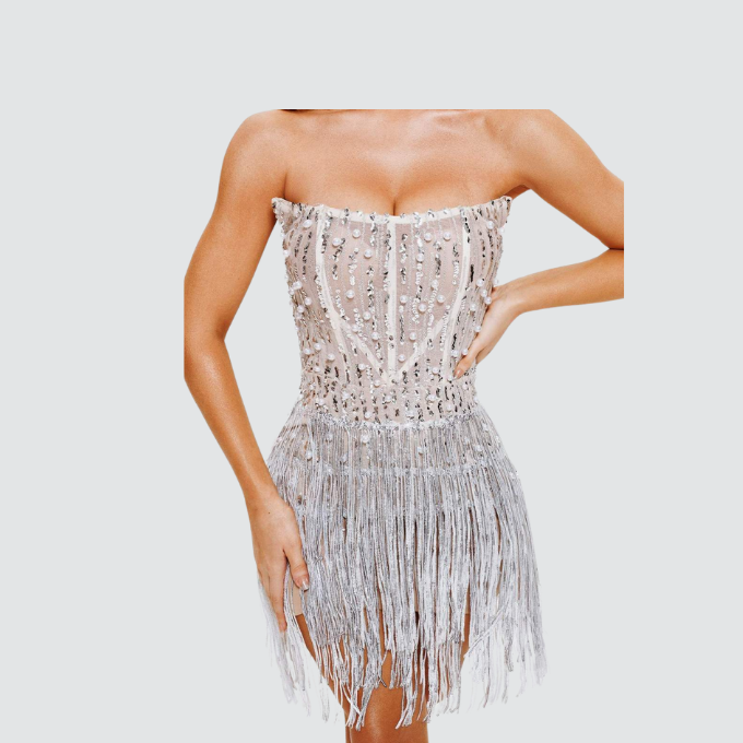 Sorel Pearl Sequin Tassel Mini Dress