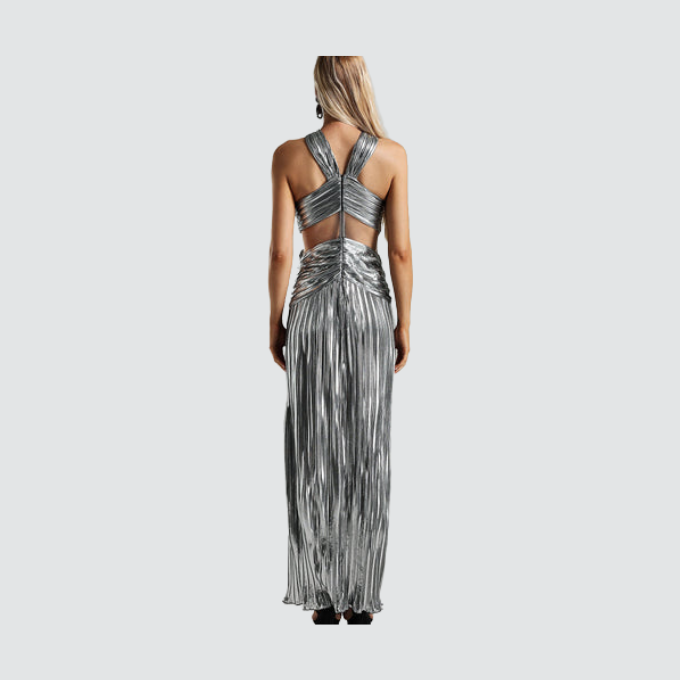 Elsa Metallic Criss Cross Halter Neck Dress