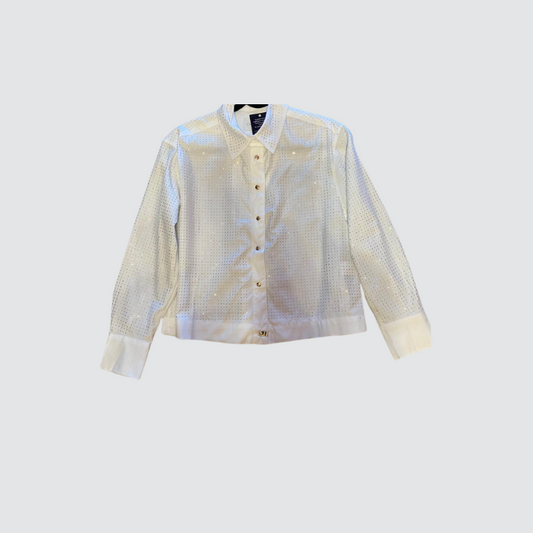 White Long-sleeve Shirt with Rhinestones