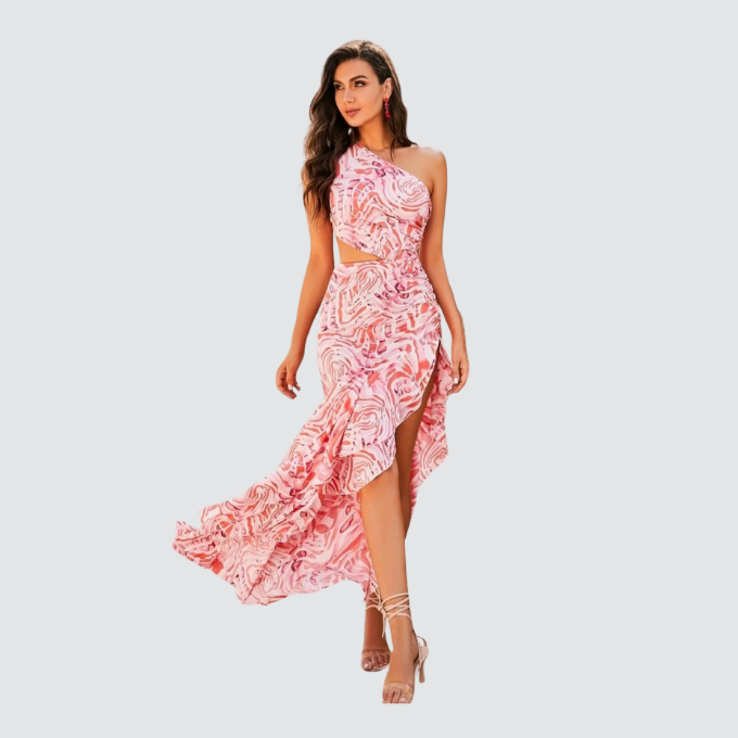 Berka One Shoulder Dress Pink