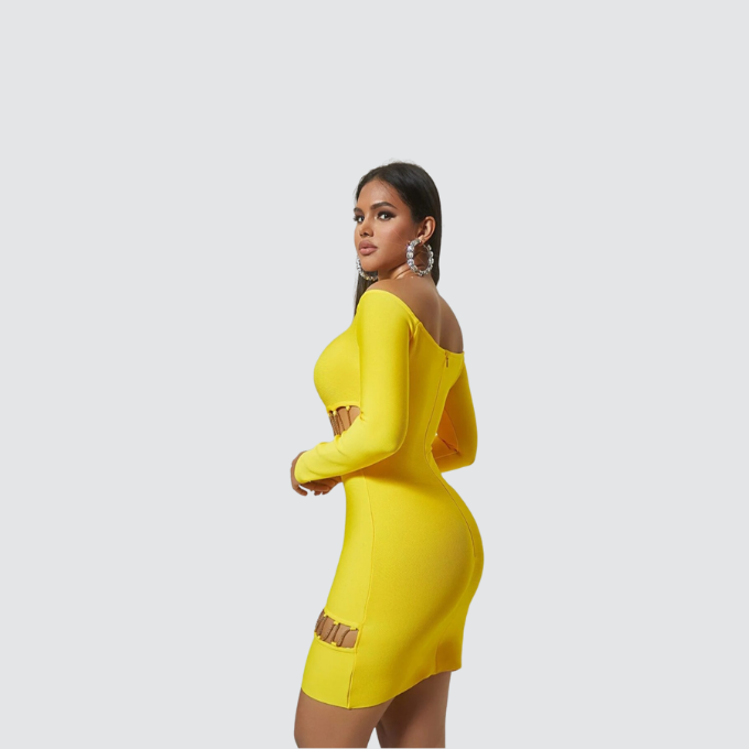 Off Shoulder Yellow Bodycon Dress