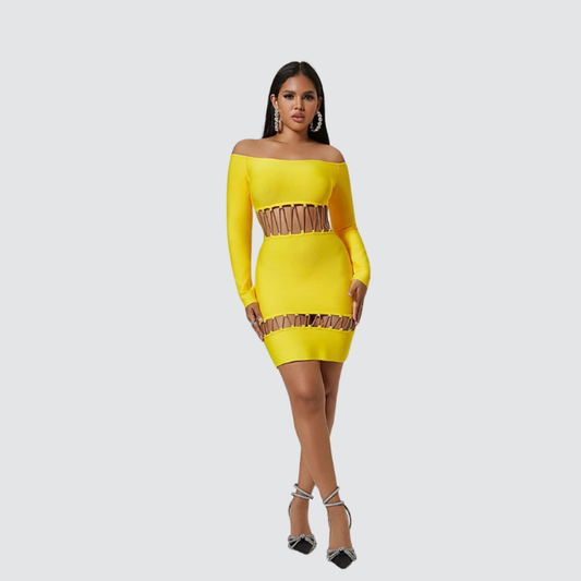 Off Shoulder Yellow Bodycon Dress