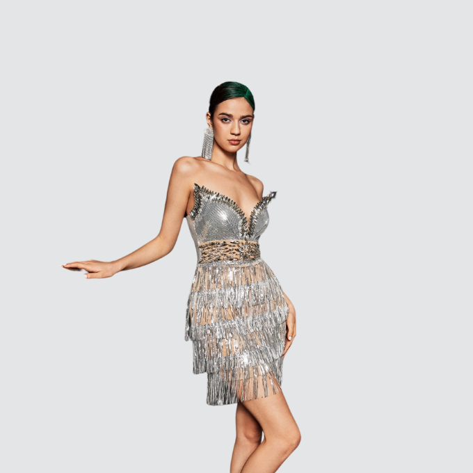 Classic V-Shape Rhinestone Dress