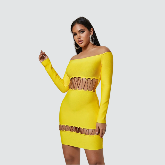 Off Shoulder Yellow Bodycon Dress